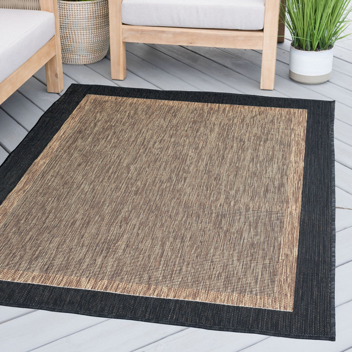 Three Posts™ Dellroy Flatweave Black/Gold Indoor/Outdoor Rug & Reviews